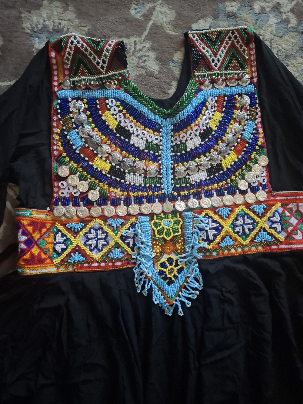 NWT Traditional Afghan/Balochi Hand-Embroidered 100% Cotton Black Dress
